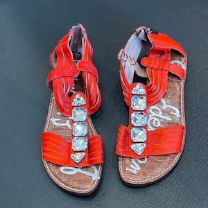 Sam Edelman Galina rhinestone Red leather fur sandal